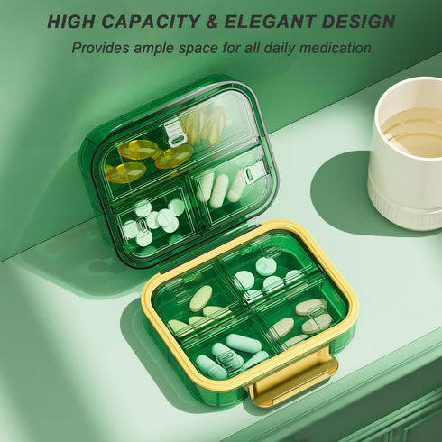 Portable Travel Pill Organizer with 7 Compartments - Perfect Weekly Pill Case Waterproof Pill Box for Daily Vitamins and Medicine, Small Pill Cont...