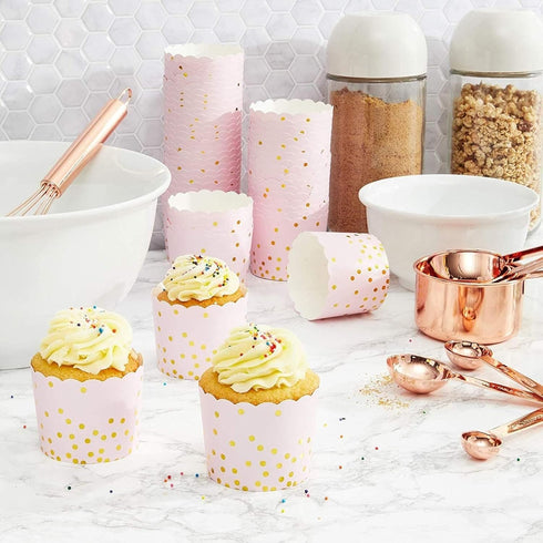 Sparkle and Bash 50 Pack Pink and Gold Cupcake Wrappers, Paper Baking Cups, Muffin Liners for Baby Shower, Birthday Party (2.2 In)...