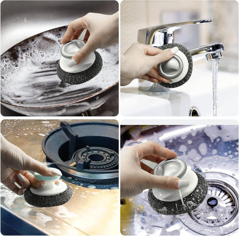2Pcs Stainless Steel Wool Scrubber with Handle, Heavy Duty Pot Scrubbers Dish Scrubber Cleaning Brush Wash for Dish, Stainless Steel Scrubbing Bru...