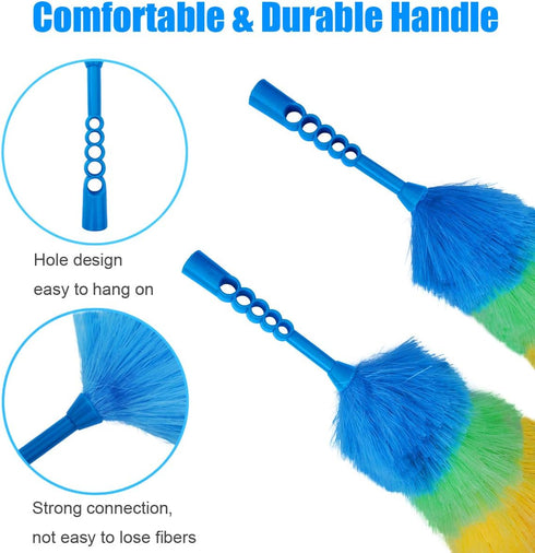3 Pack Upgrade 19” Rainbow Static Feather Duster with Beandable and Washable Head - More Fibers Bigger Head Less Loss of Fiber...