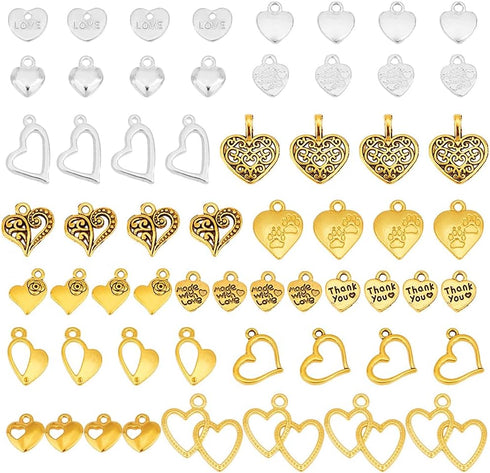 PH PandaHall 150 Pcs 15 Styles Heart Charms, Alloy Heart Pendants Tibetan Style Thank You Charms for Jewelry Earring Bracelet Necklace Pendant Mak...