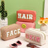 Sanwuta 4 Pcs Chenille Bag Preppy Patch Makeup Bag Cosmetic Bag Chenille Letters Toiletry Bag PU Leather Waterproof Portable Pouch Travel Organize...