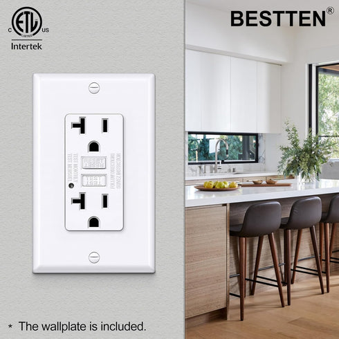 BESTTEN GFCI Outlet 20 Amp, GFI Electrical Receptacle with LED Indicator, 20A Non-Tamper-Resistant Ground Fault Circuit Interrupter, Wallplate Inc...