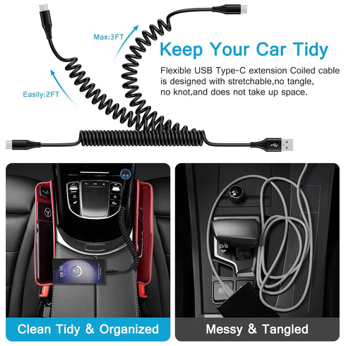 Samsung S24 Ultra Coiled USB C to USB A Cable Fast Charging for Galaxy S24+/S23/S22/S21,A14/A54,3FT Retractable Android Phone Car Charger Cord for...