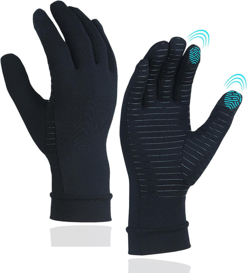 Copper Arthritis Gloves with Touchscreen Tips, Full Finger Compression Gloves for Women and Men, Relief for Hand Pain, Carpal Tunnel, Inflammation...