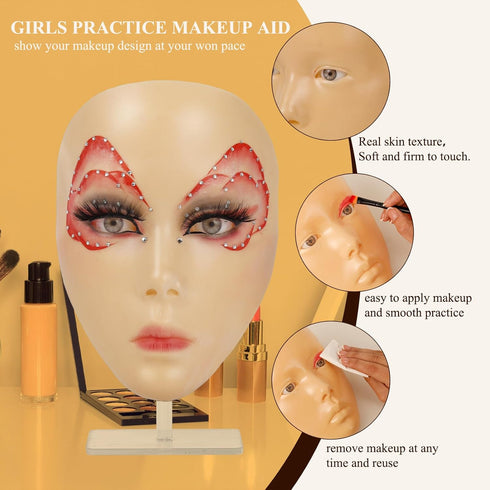 Makeup Practice Face Board, Makeup Mannequin Head for Practice, Eye Makeup Practice Face Silicone, Face Painting Practice Head for Beginners, Make...