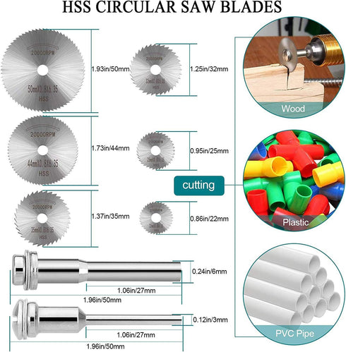 Cutting Wheels Set Rotary Tool Accessories, 10pcs Resin Cutting Off Wheels, 10psc Diamond Cutting Disc with Mandrels, 6pcs HSS Circular Saw Blades...
