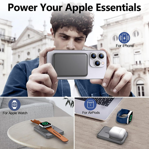 kurdene Wireless Portable Charger, 3 in 1 Magnetic Power Bank Compatible with iWatch Charger,5000mAh Mag-Safe Batteries Pack,Compatible with iPhon...