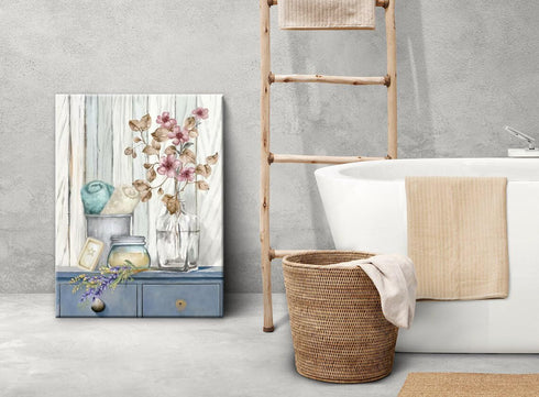 Bathroom Decor Wall Art Farmhouse Flower Pictures Floral Bathroom Wall Decor Bath Towel Bathroom Pink Poppy Vase Canvas Prints Blue White Painting...
