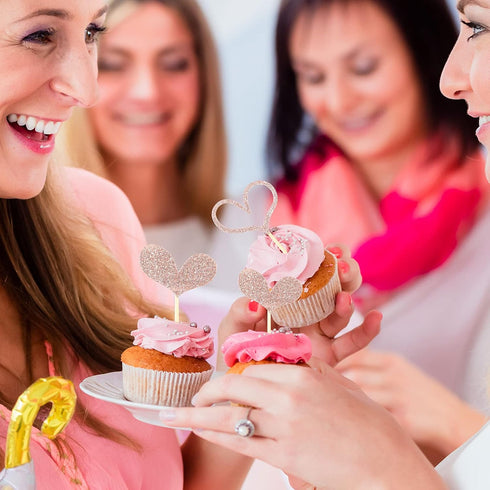 Fuutreo 48 Pcs Glitter Heart Cupcake Toppers Wedding Cupcake Picks Love Cake Decorations Heart Toothpicks for Valentines Day Wedding Bridal Shower...