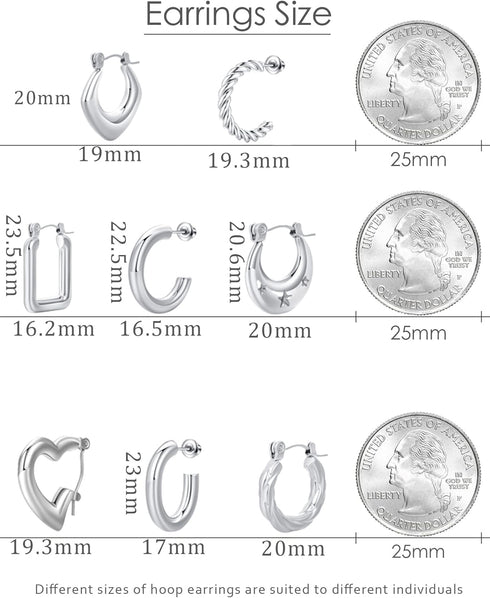 8 Pairs Stainless Steel Chunky Gold Silver Hoop Earrings Set,Gold Earrings for Women,Hypoallergenic Hoop Huggie Trendy Jewelry Earrings for Women...