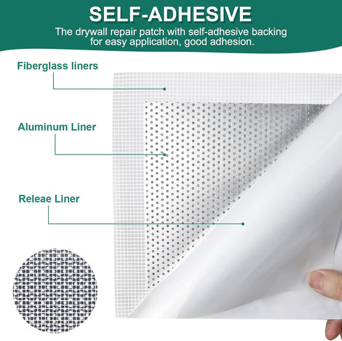 Wall Patch Repair Kit 6 Inch Drywall Repair Patch Tools Self Adhesive Fiber Mesh Patch for Fill Wall Hole Ceilings Drywall Plasterboard, with Scra...