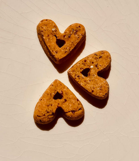 Pork-EEZ Bacon and Cheddar Flavored Natural Dog Treats. Heart Shaped Cookie Snacks formulated with no Corn, Soy, or Wheat....