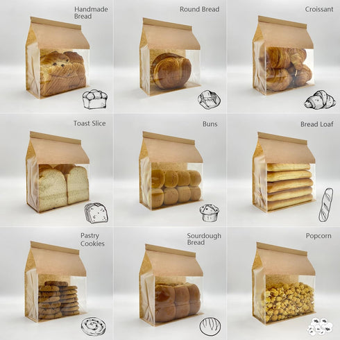 BIUBIU Large Bread Bags for Homemade Bread Sourdough Bread Bags Bakery Bags with Window Bread Loaf Bags Round Roll Buns Baked Loaves Packaging Bro...