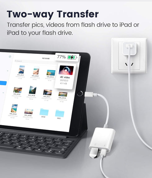 USB Adapter for iPhone/iPad, L?ghtn?ng to USB Female OTG Adpater,USB3 to iPad Adapter with Charging Port,Supports FlashDrives,MIDI,SD Card Reader ...