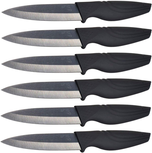 Steak Knives Set of 6 Extremely Sharp Kitchen Ceramic Black Blade Knife...
