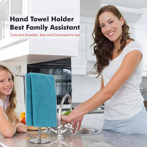 Hand Towel Holder Stand for Bathroom Vanity Countertop Stainless Steel T-Shape Free Standing Towel Rack Stand Towel Bar for Bathroom Kitchen (Brus...