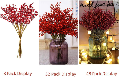 Artificial Red Berry 8 Pack Holly Red Christmas Berries Stems for Xmas Tree Decorations Crafts and Thanksgiving Day Decor Fall Autumn Halloween...