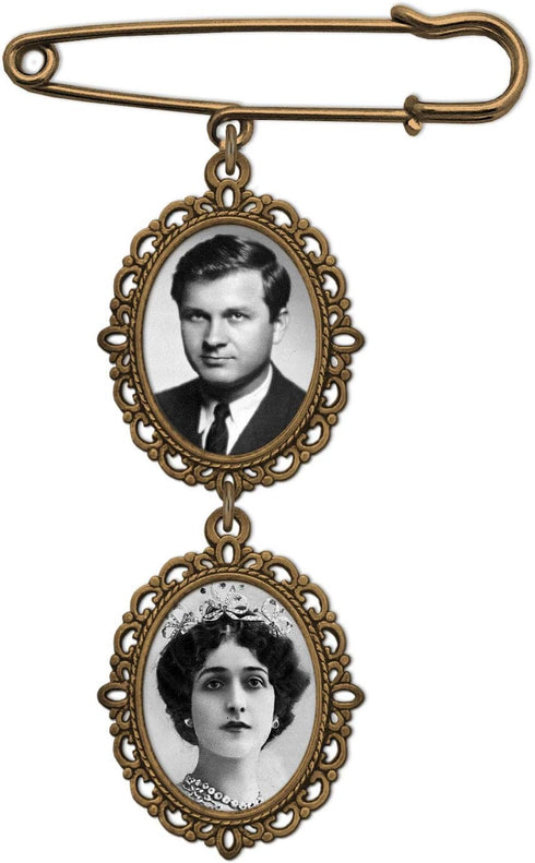 Wedding Boutonniere Bronze Gold Oval Double Cascading Bouquet Charm Pin Photo Charm Mother of The Bride Groom with Photo Resizing Software...
