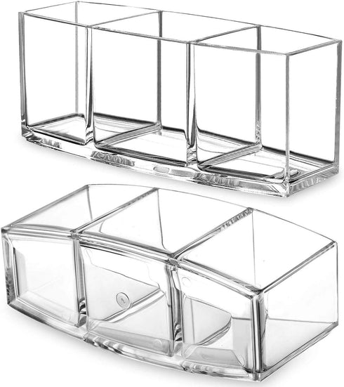 Clear Makeup Brush Organizer, Acrylic Cosmetic Brushes Storage with 3 Slots,Perfect Pen Holder for Desk...