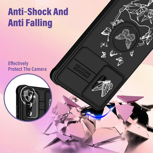(2in1 for Samsung Galaxy S20 FE Case for Women Cute Girls Cover Butterfly Girly Pretty Kawaii White Butterfly Design with Camera Cover and Ring St...