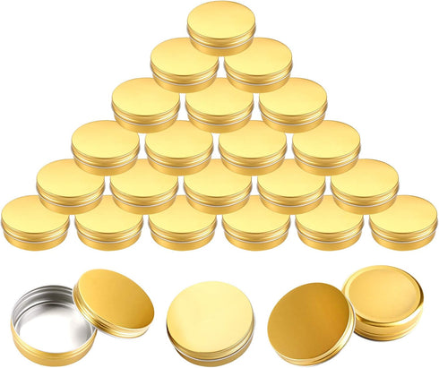 Foraineam 24 Pieces 4 oz Screw Lid Round Tins Aluminum Empty Tins Golden Metal Storage Tin Jars Spice Containers Travel Tin Cans...
