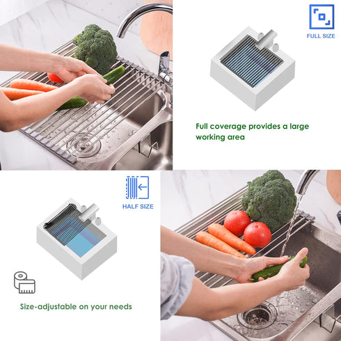 Tomorotec Roll Up Dish Drying Rack, Over The Sink Dish Drying Rack, Portable Stainless Steel Rolling Rack Multipurpose Kitchen Drainer Caddy Organ...