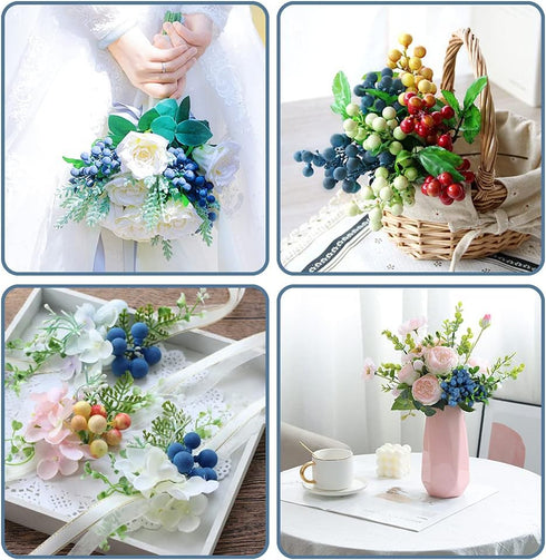 HUIANER Artificial Berries, 4pcs Artificial Blueberry with Stems Christmas Lifelike Fruits Fake Blueberries Simulation Flowers for Valentine's Day...