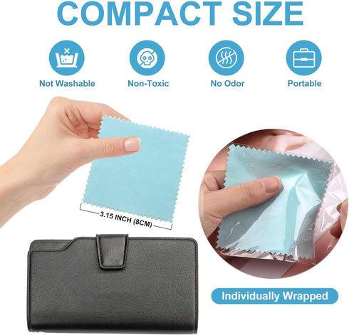 SEVENWELL 50pcs Jewelry Cleaning Cloth Mediumturquoise Polishing Cloth for Sterling Silver Gold Platinum Small Silver Polish 8x8cm...