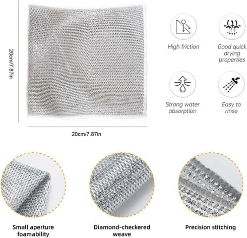 Non-Scratch Wire Cleaning Cloths 2 Pack Multipurpose Wire Dishcloths Double Layer Reusable Cleaning Rags Wire Dishwashing Rags for Wet and Dry Wir...