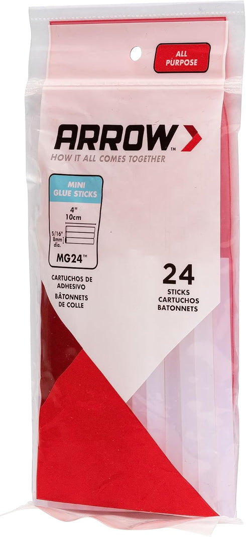 Arrow MG24-4 All Purpose Mini Glue Sticks for Hot Glue Guns, Use for High Temp and Low Temp Crafting, Hobbies, and General Repair Projects, 4-Inch...