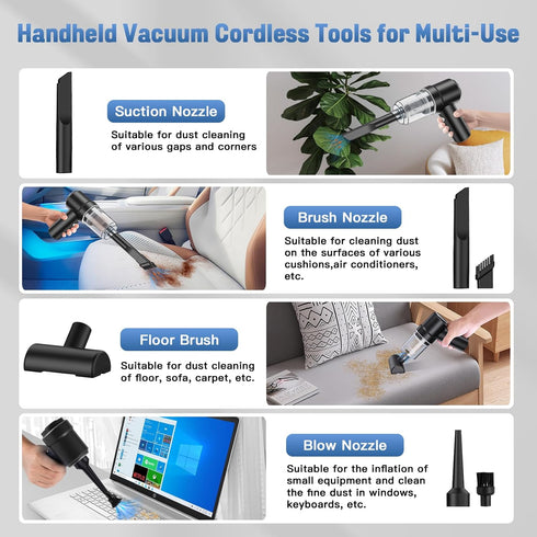 Cordless Handheld Vacuum, Car Vacuum Cleaner, Mini Hand Held Vacuuming Portable Rechargeable 2 in 1 Sucking Blowing for Home Office and Car...