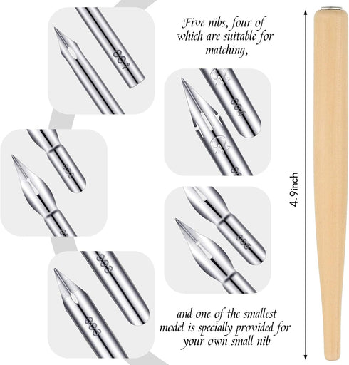 11 Pieces Comic Pen Nib Set, G-Pen Ink Nib Stainless Steel Drawing Comic Pen Nib Calligraphy Nibs with Wooden Comic Pen Nib Holder for Writing, Pa...