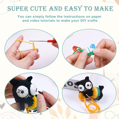 Nuberlic Crochet Kit for Beginners Kid Adult, Cute Animals Knitting Kit, Black Cat Bookmark Crochet Kit, Include Yarns, Hook, Accessories, Video I...