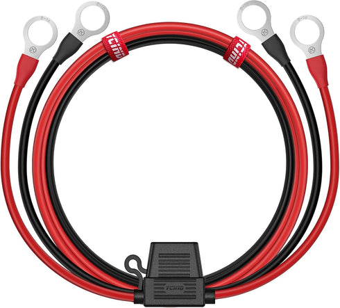 3/8" Ring Eyelet Terminal Battery Boost Cable Heavy-Duty 30A Fuse 12V/24V 12AWG Cord 3Ft...