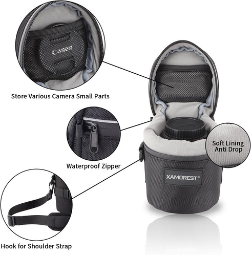 Camera Lens Case DSLR Camera Lens Bag Compatible with Canon EF-S 18-55MM/EF 50MM F1.4/EF-S 10-18MM, Nikon AF-S 18-55MM/AF 50MM F1.4D and Other Len...