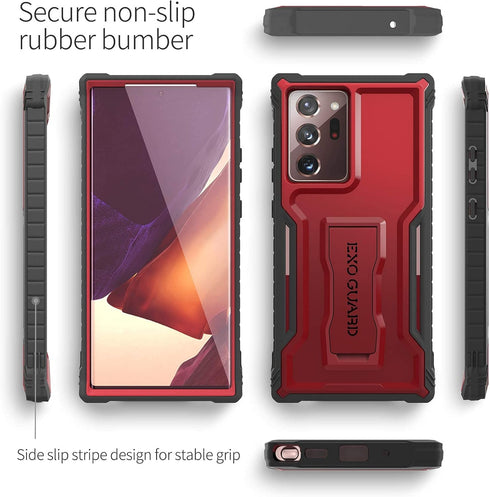 ExoGuard Samsung Galaxy Note 20 Ultra 5G Case, Rubber Shockproof Cover Case for Samsung Note 20 Ultra 5G Phone 6.9 inch, Built-in Kickstand (Red)...