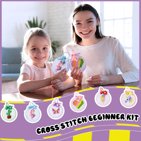 Chuangdi 6 Sets Cross Stitch Kits for Kids Embroidery Kit for Beginners Embroidery Stitches Practice Kit Beginner Embroidery Kit Starters Cross St...