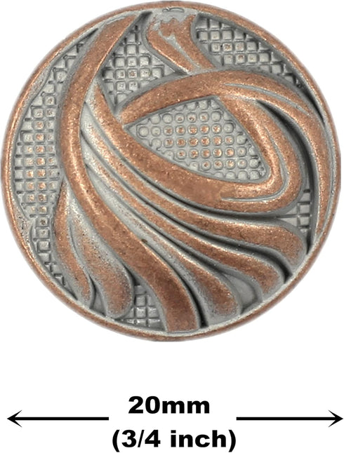 Bezelry 12 Pieces Dynamic Water Metal Shank Buttons. 20mm (3/4 inch) (Copper White Patina)...