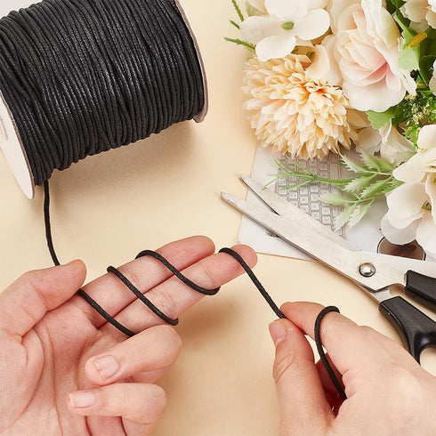PH PandaHall 2mm Black Waxed Cord for Jewelry Making, 100 Yards Waxed Cotton Cord Thread Beading Cord String for Bracelet Necklace Waist Chain Ank...