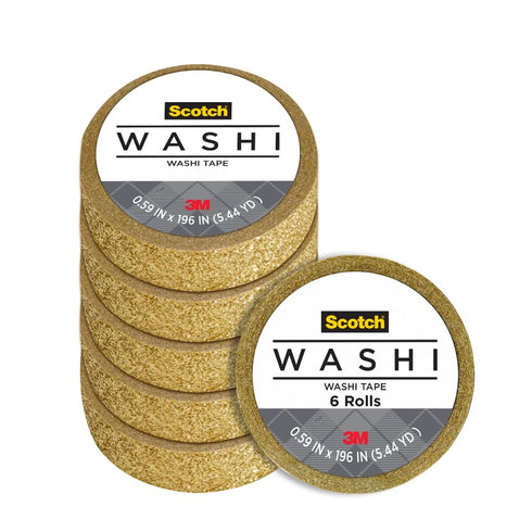 Scotch Expressions Glitter Washi Tape, Arts and Crafts Tape, .59 in x 196 in, Gold Glitter, 6 Rolls...