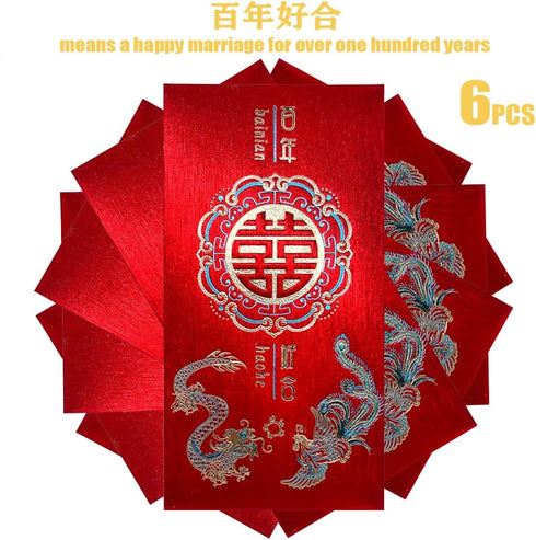 12PCS Chinese Red Envelopes for Wedding, Lucky Money Gift Pockets with Dragon&Phoenix Pattern...