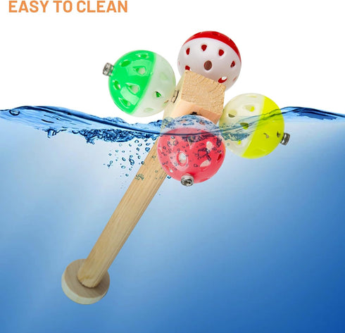 Bird Toy with Rotating Balls, Natural Wood Perch for Bird Cages, Colorful Fun Toy for Budgerigar, Parakeet, Conure, Cockatiel, Mynah, Love Birds, ...