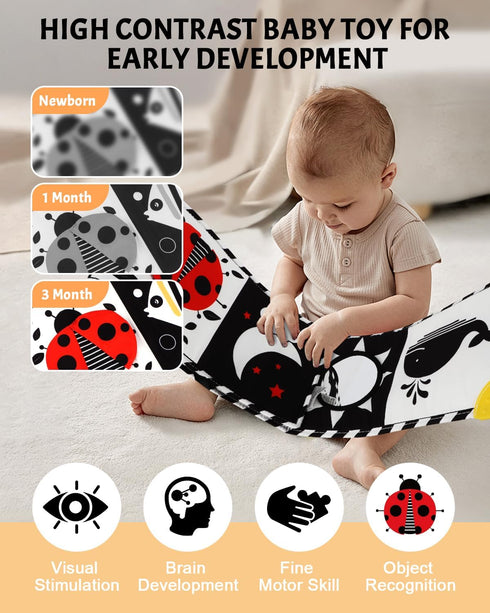 Newborn Toys, High Contrast Baby Books with Teether, Black and White Baby Toys, Montessori toys 0-6-12 Months Brain Development, Sensory Learning ...