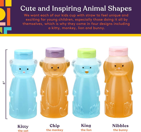 Special Supplies Honey Bear Straw Cup For Babies, 4-Pack, Fun Animal-Shaped Baby Led Weaning Training Drink for Straw Training and Weaning...