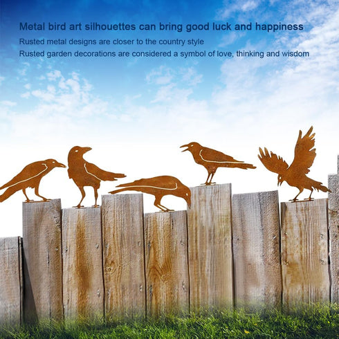 5PCS Rusty Birds Decoration, Outdoor Fence Decorations, Lifelike Metal Birds Silhouette Craft Statue Ornaments Funny Bird Decor Garden Yard Art, F...