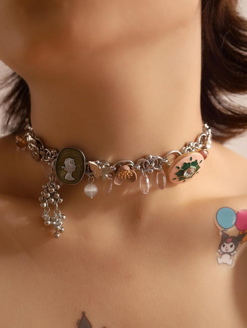 Pink Statement Flower Choker Cameo Necklace for Women, Formal Evening Floral Jewelry Accessories Romantic Cool Gifts for Her Women in Their 20s 30...