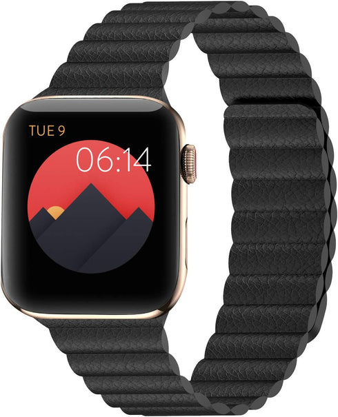 INI Compatible with Apple Watch Band 49mm 46mm 45mm 44mm 42mm 41mm 40mm 38mm - Adjustable Leather Strap with Magnetic Closure System for iWatch Se...