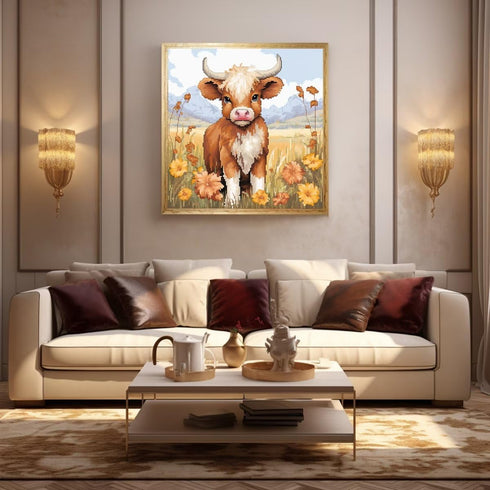 51buyoutgo Calf 11ct Cross Stitch Kits, 11 CT Funny Pre Printed Counted Stamped Cross Stitch Embroidery Needlepoint Needlework Patterns Kits for B...