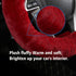 4 Pcs Furry Car Steering Wheel Cover with Fluffy Gear Shift Cover Soft Warm Non-Slip Car Decoration for Women Girls (Wine-red)...